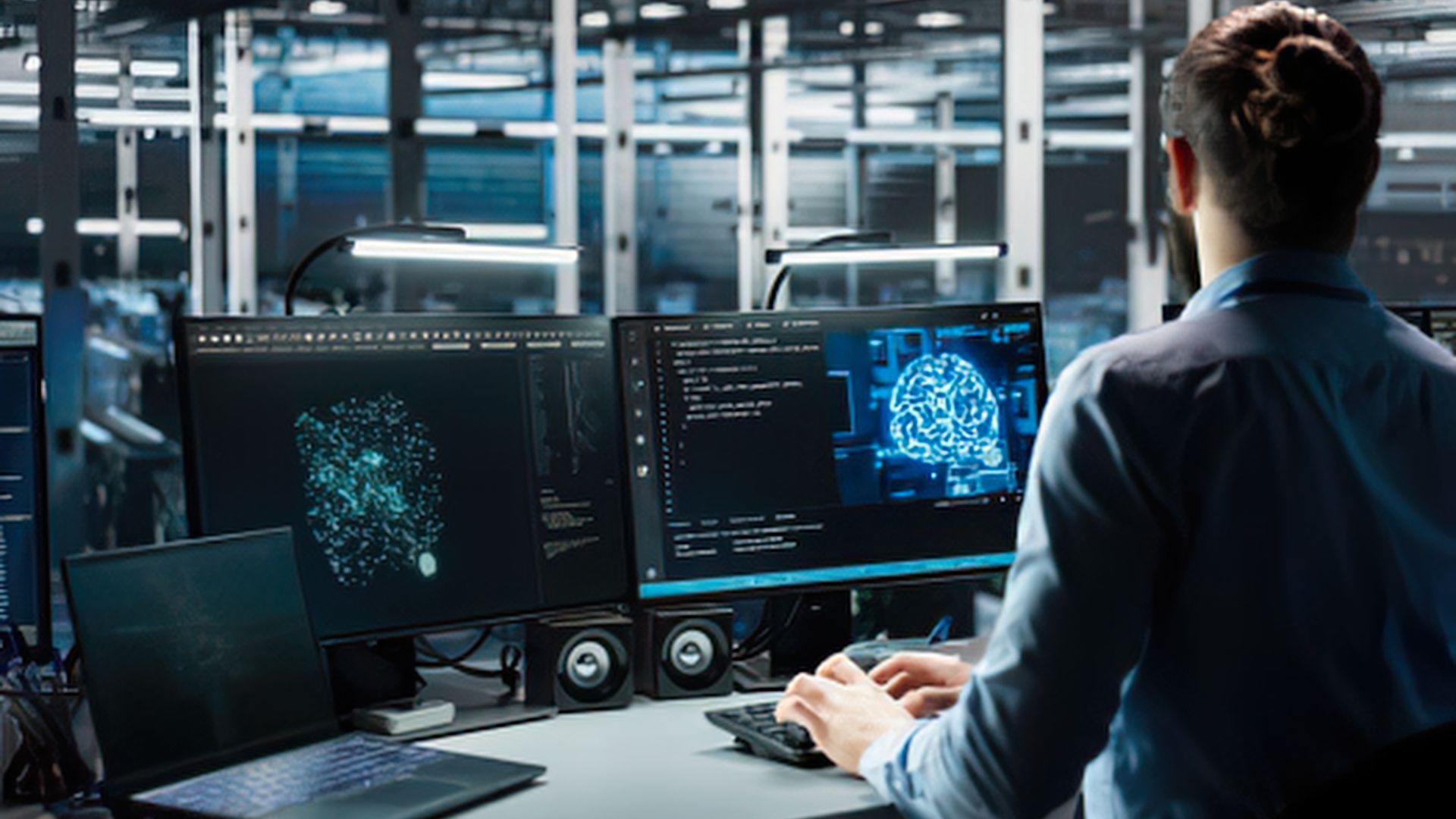 Qué es un pentest: portátil con iconos de ciberseguridad durante una prueba de seguridad informática
